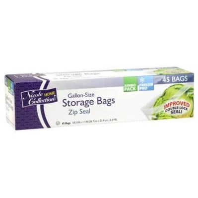 A box of Nicole Home Collection gallon-size storage bags.